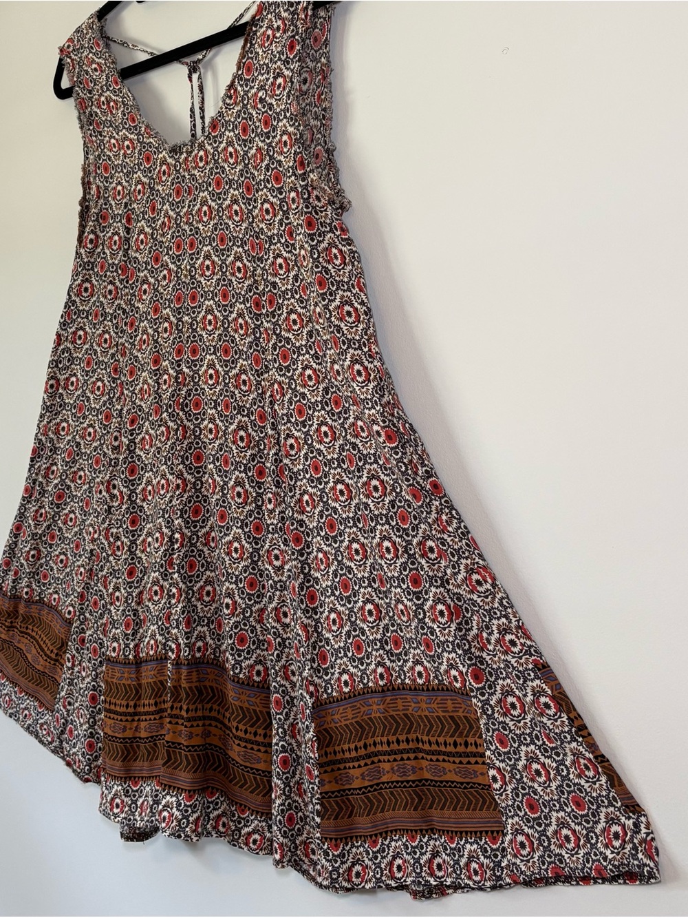 Hem and Thread Bohemian Rust Red & Black Printed Swing Dress size M